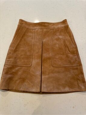 NWOT Vince Tan 100% Lambskin Leather Suede Skirt Size 2 Silk Designer Premium